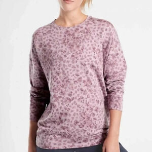 Athleta "Studio to Street" Soft Knit Purple  Animal Print Lightweight Sweatshirt